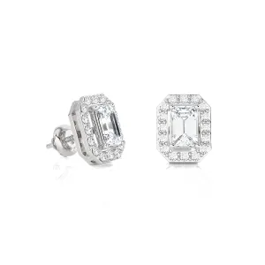 Emerald-Cut Lab Grown Diamond Halo Stud Earrings