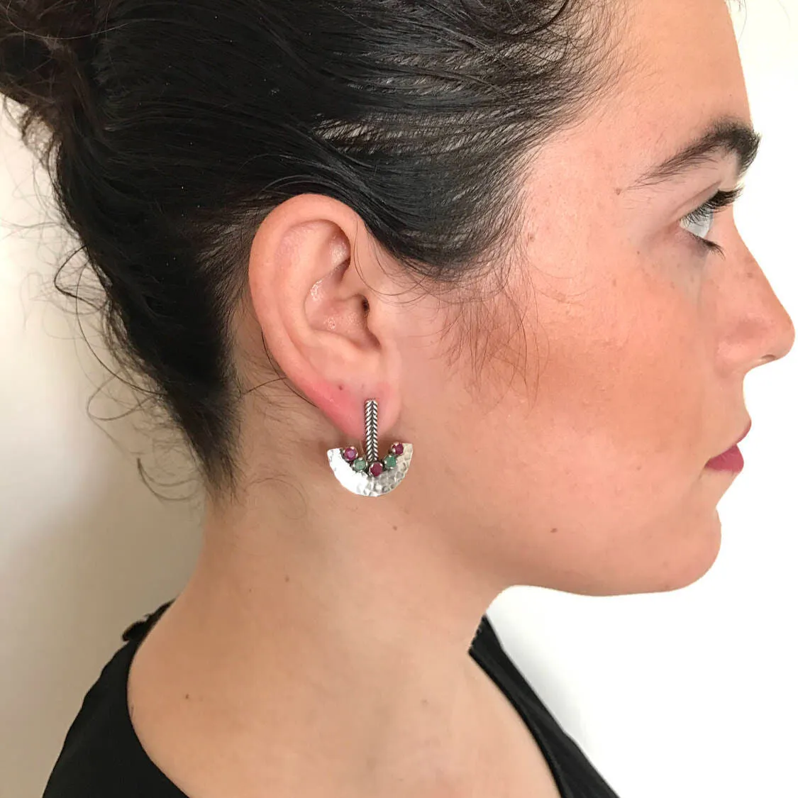 Emerald Drop Earrings - Egyptian Earrings - Ancient Ruby Earrings