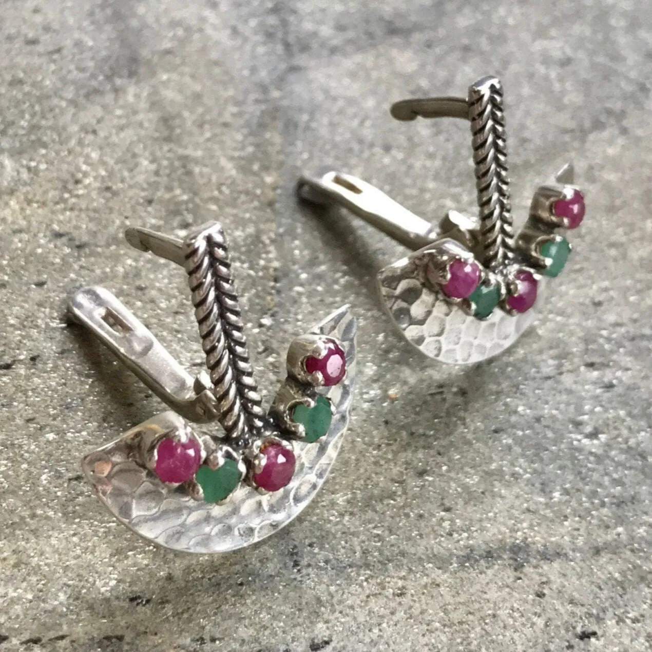 Emerald Drop Earrings - Egyptian Earrings - Ancient Ruby Earrings