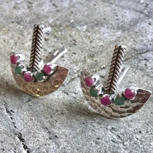 Emerald Drop Earrings - Egyptian Earrings - Ancient Ruby Earrings