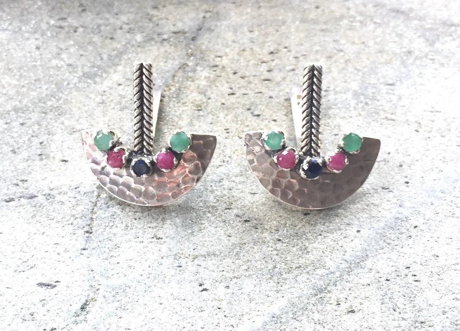 Emerald Drop Earrings - Egyptian Earrings - Vintage Ruby Earrings