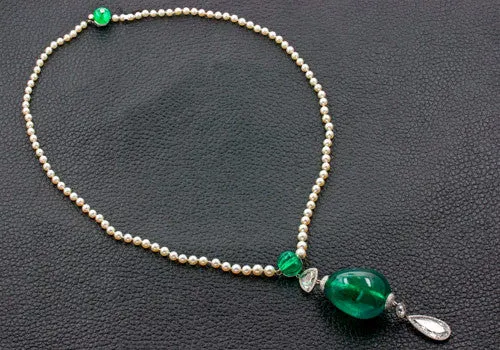 Emerald, Pearl & Diamond Antique Necklace