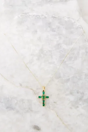 Eternity Emerald Green Cross Necklace