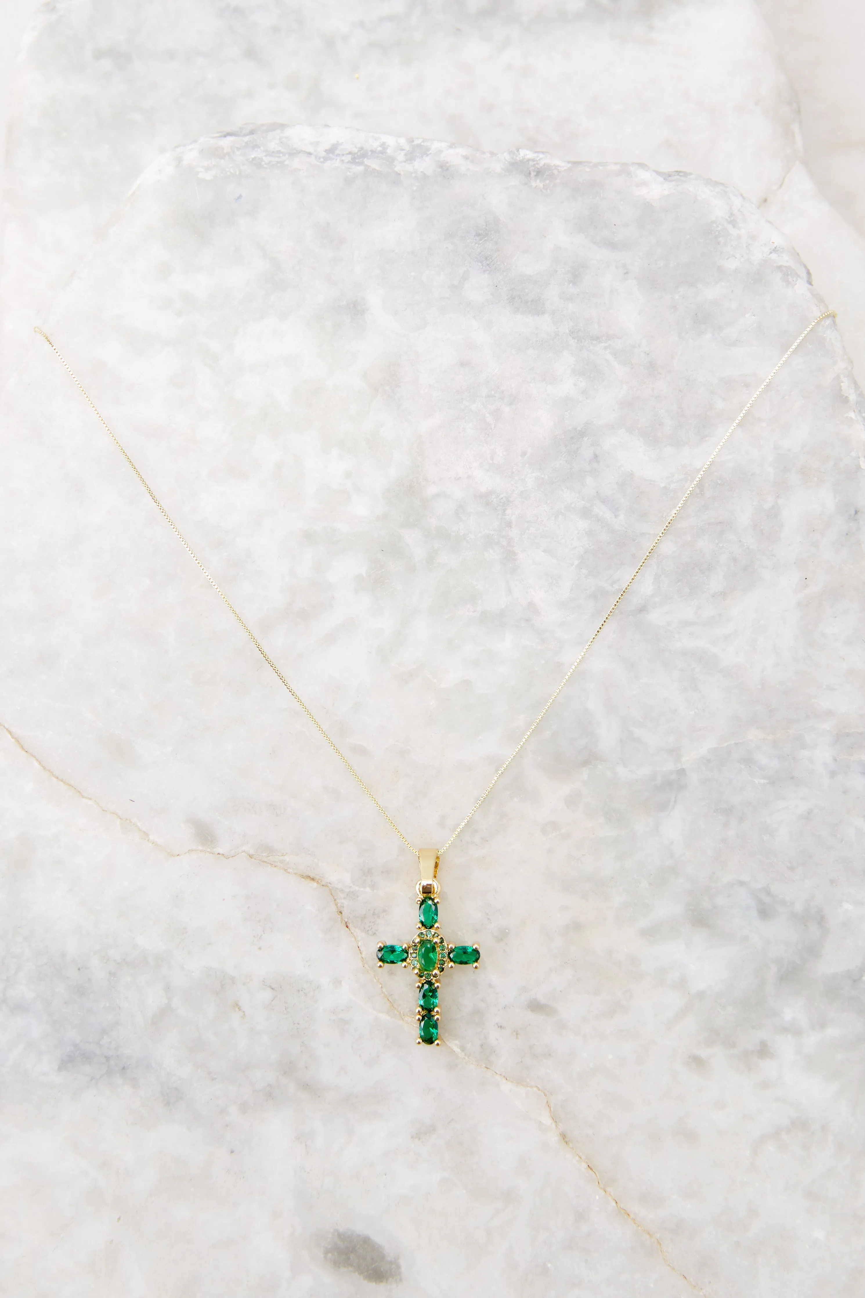 Eternity Emerald Green Cross Necklace