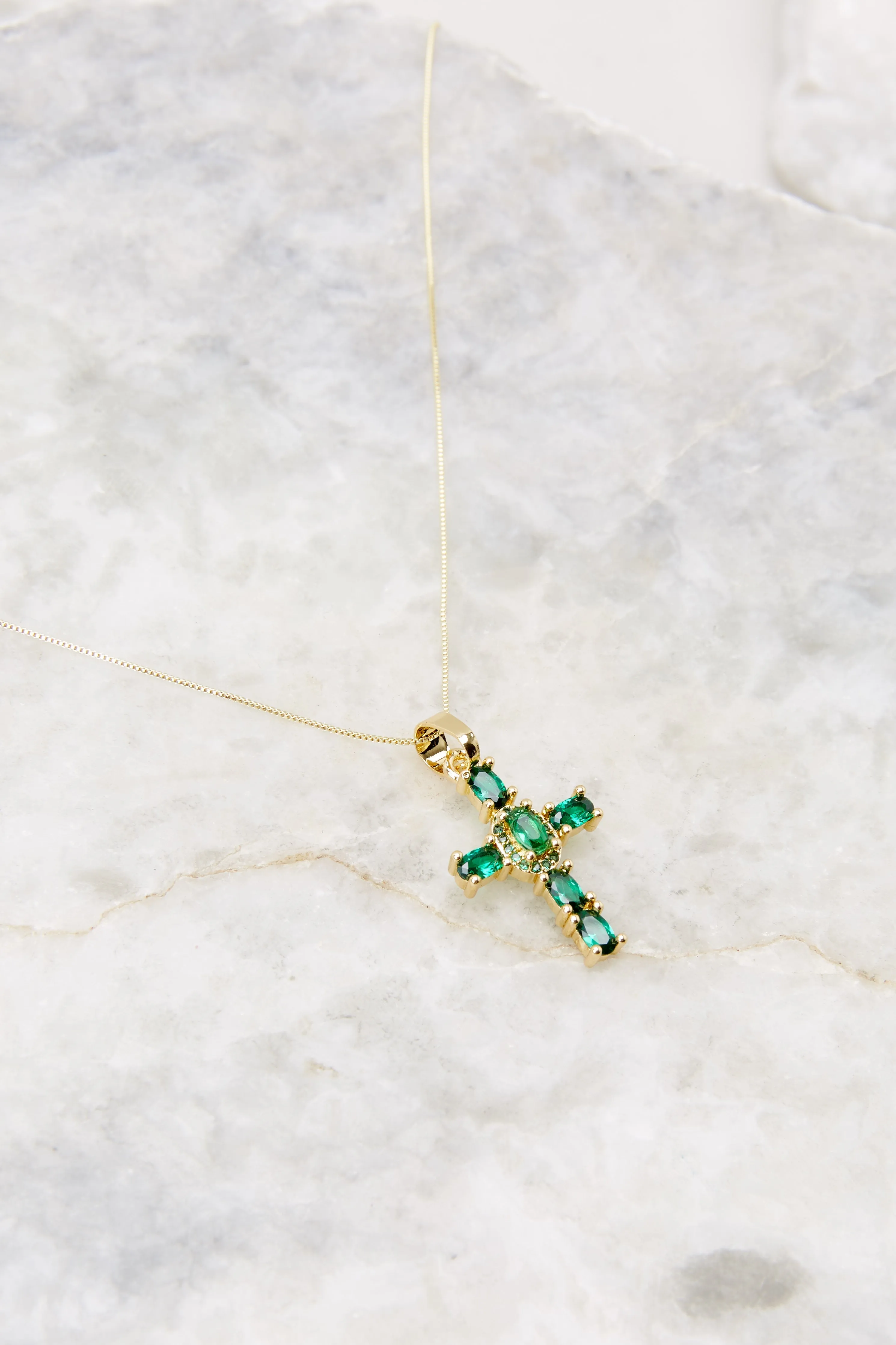 Eternity Emerald Green Cross Necklace
