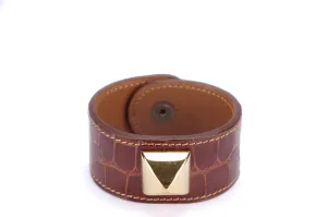 (Exotic) Hermes Brown Porosus Croc Bracelet with Gold Medor Stud, no Dust Cover & Box