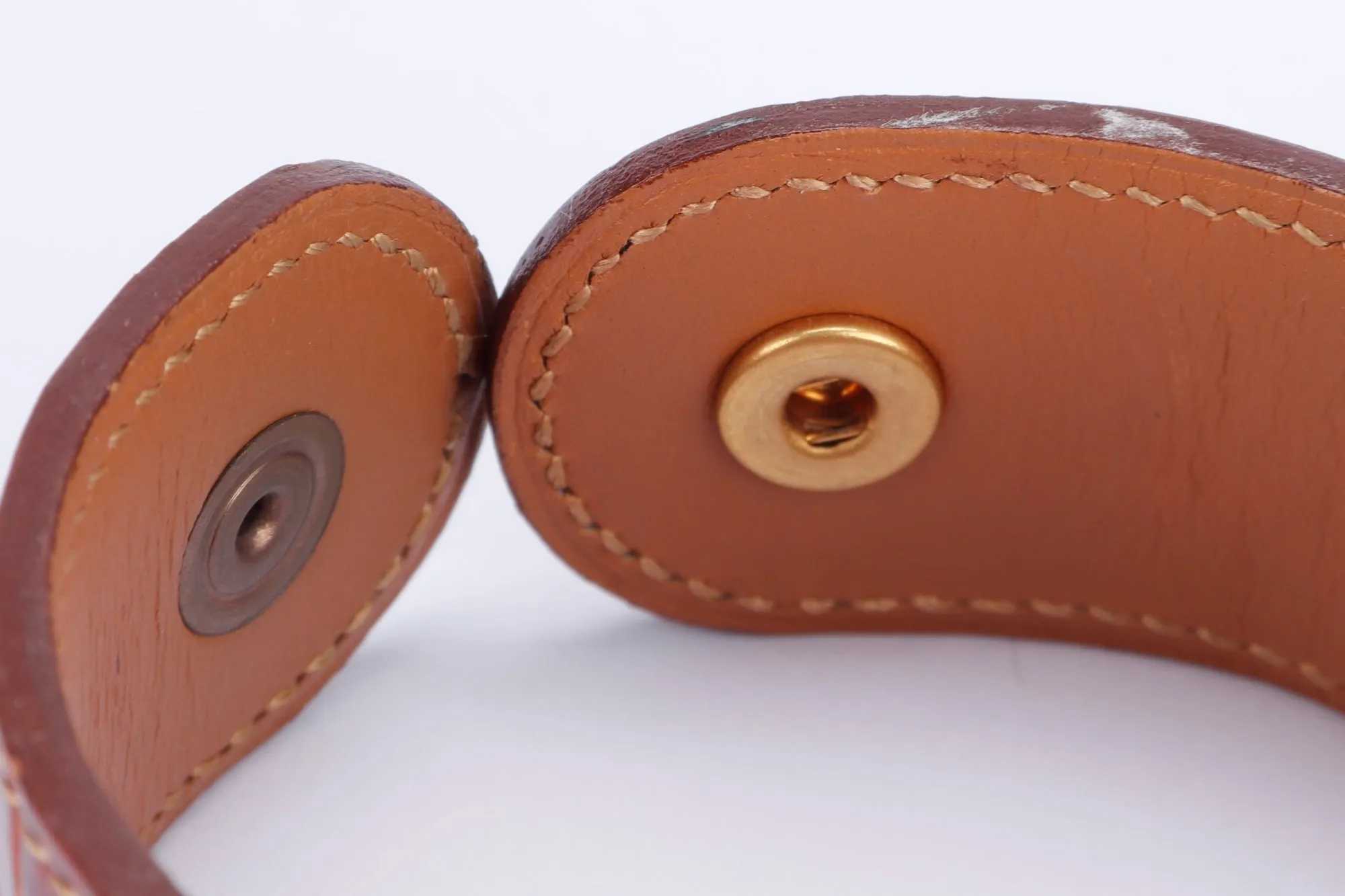 (Exotic) Hermes Brown Porosus Croc Bracelet with Gold Medor Stud, no Dust Cover & Box