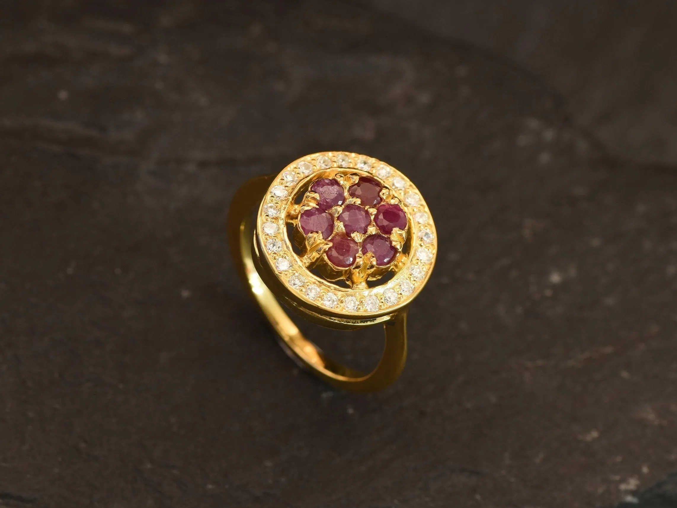 Flower Ruby Ring -  Genuine Ruby Ring - Vintage Flower Ring