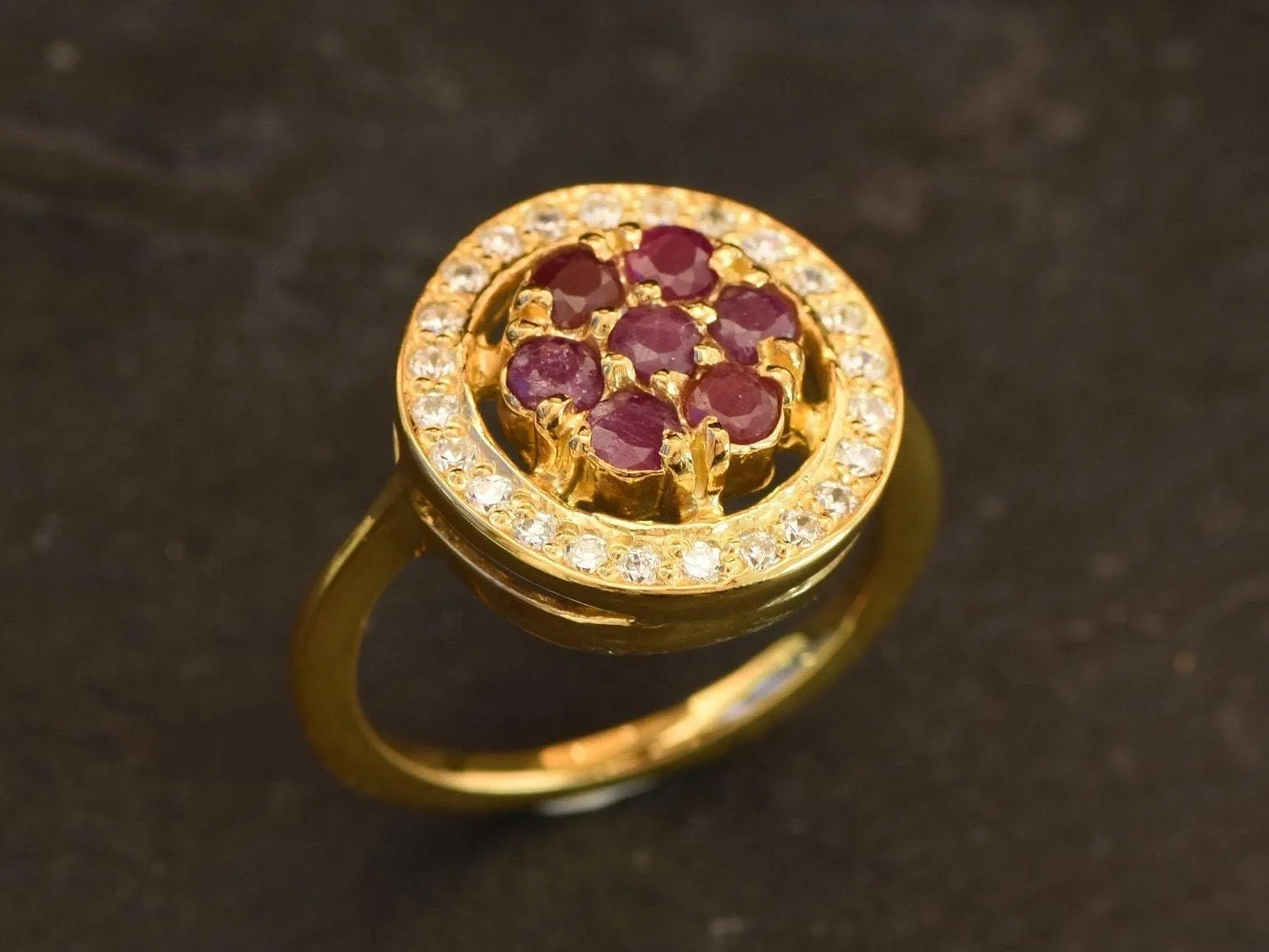 Flower Ruby Ring -  Genuine Ruby Ring - Vintage Flower Ring