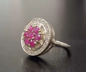 Flower Ruby Ring - Natural Ruby Ring - Red Vintage Ring