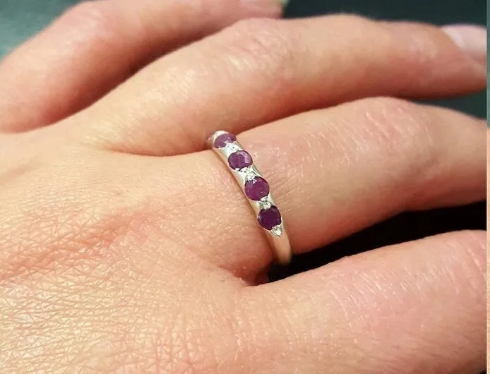 Genuine Ruby Band - Red Eternity Ring - Dainty Vintage Ring