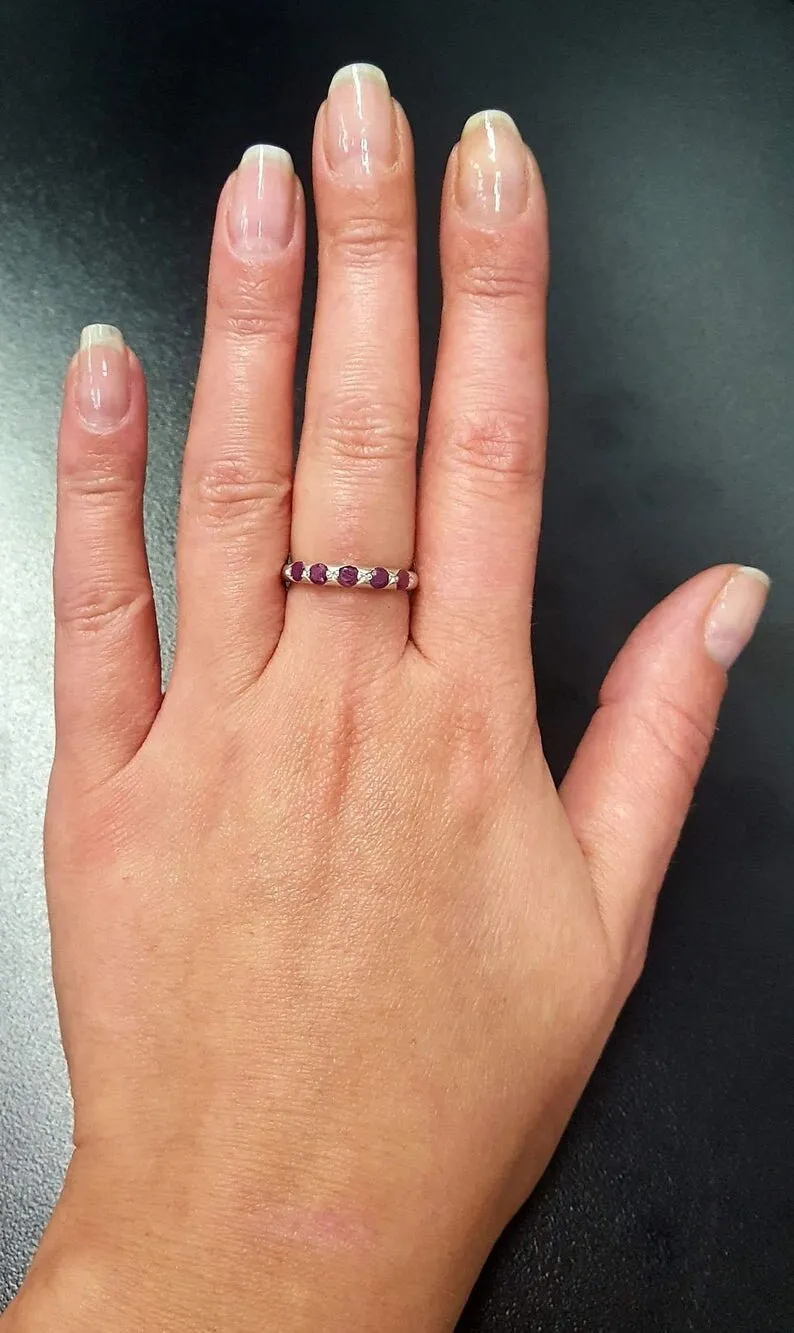 Genuine Ruby Band - Red Eternity Ring - Dainty Vintage Ring