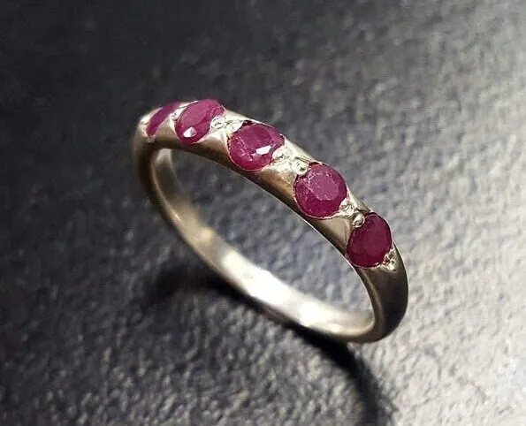 Genuine Ruby Band - Red Eternity Ring - Dainty Vintage Ring