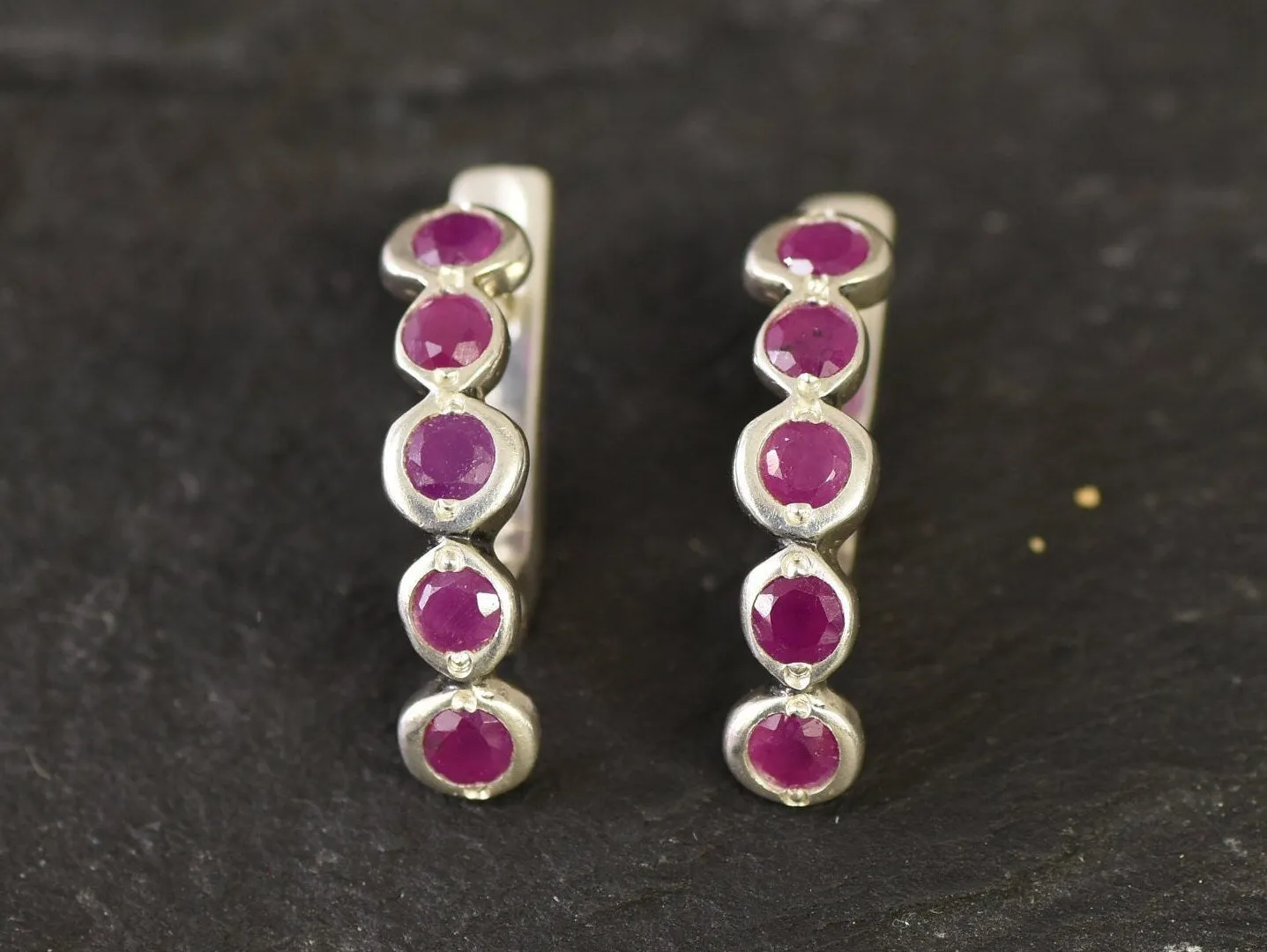 Genuine Ruby Earrings - Long Red Huggies - July Birthstone Earrings