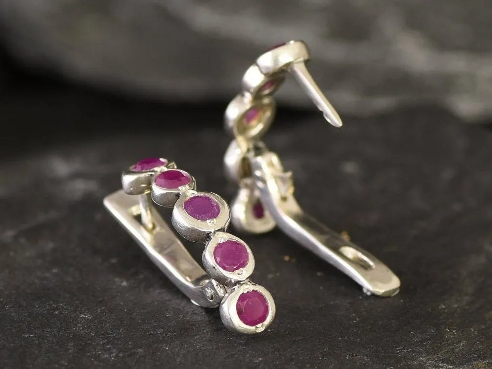 Genuine Ruby Earrings - Long Red Huggies - July Birthstone Earrings