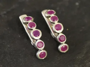 Genuine Ruby Earrings - Long Red Huggies - July Birthstone Earrings
