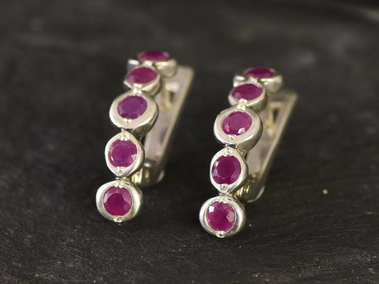 Genuine Ruby Earrings - Long Red Huggies - July Birthstone Earrings