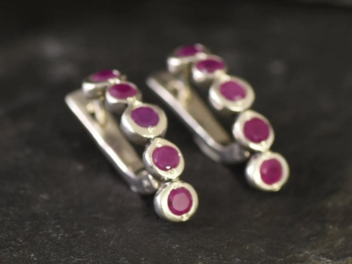 Genuine Ruby Earrings - Long Red Huggies - July Birthstone Earrings