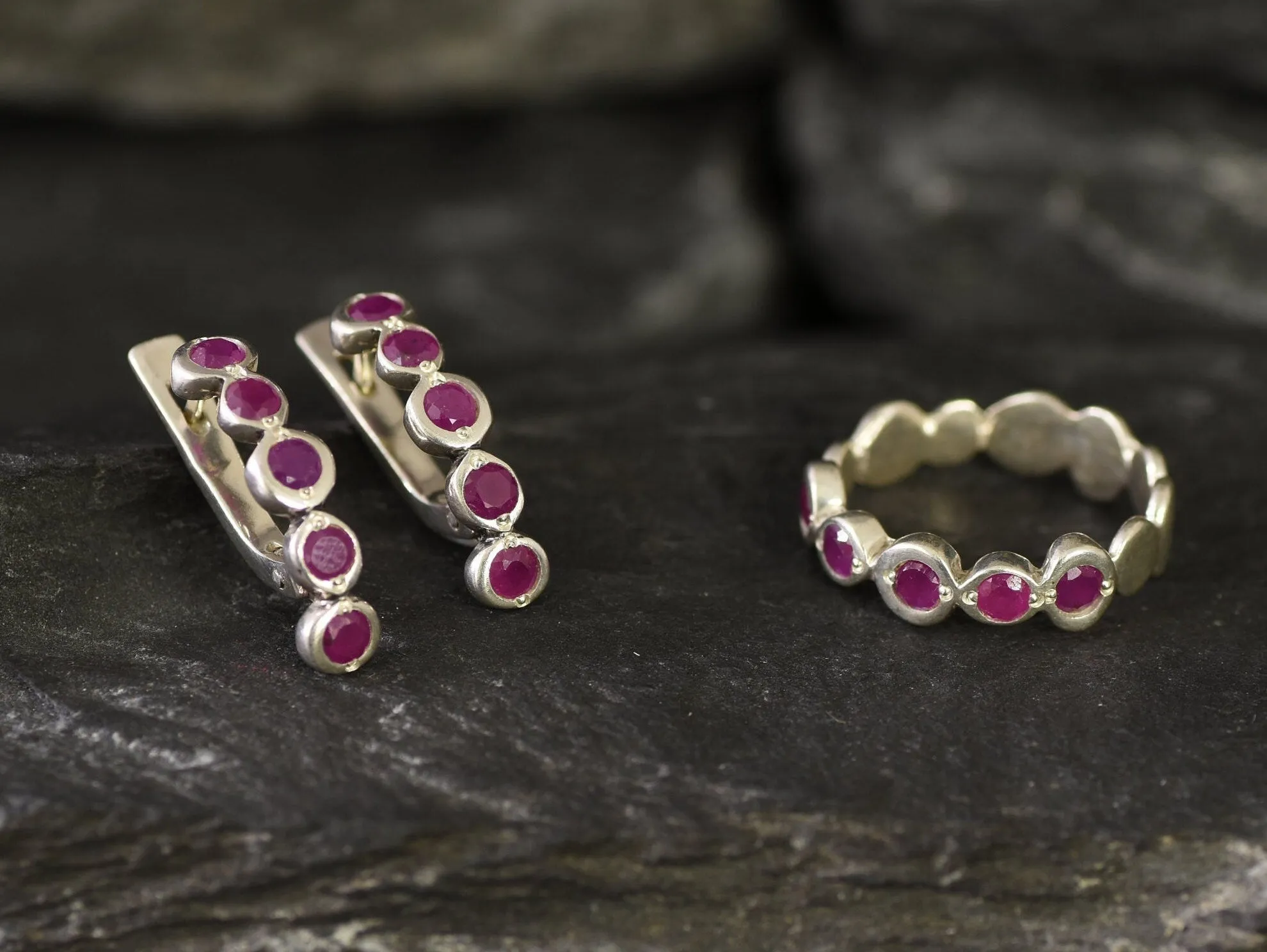 Genuine Ruby Earrings - Long Red Huggies - July Birthstone Earrings