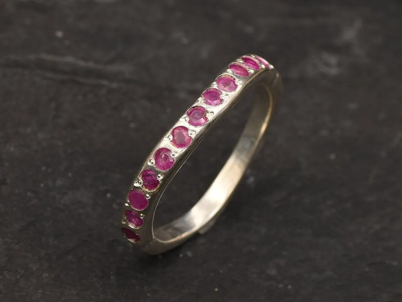 Genuine Ruby Ring - Red Eternity Ring - Vintage Curved Band