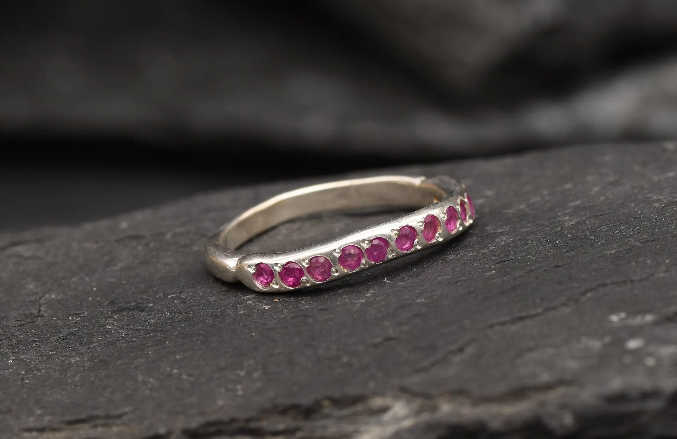 Genuine Ruby Ring - Red Eternity Ring - Vintage Curved Band