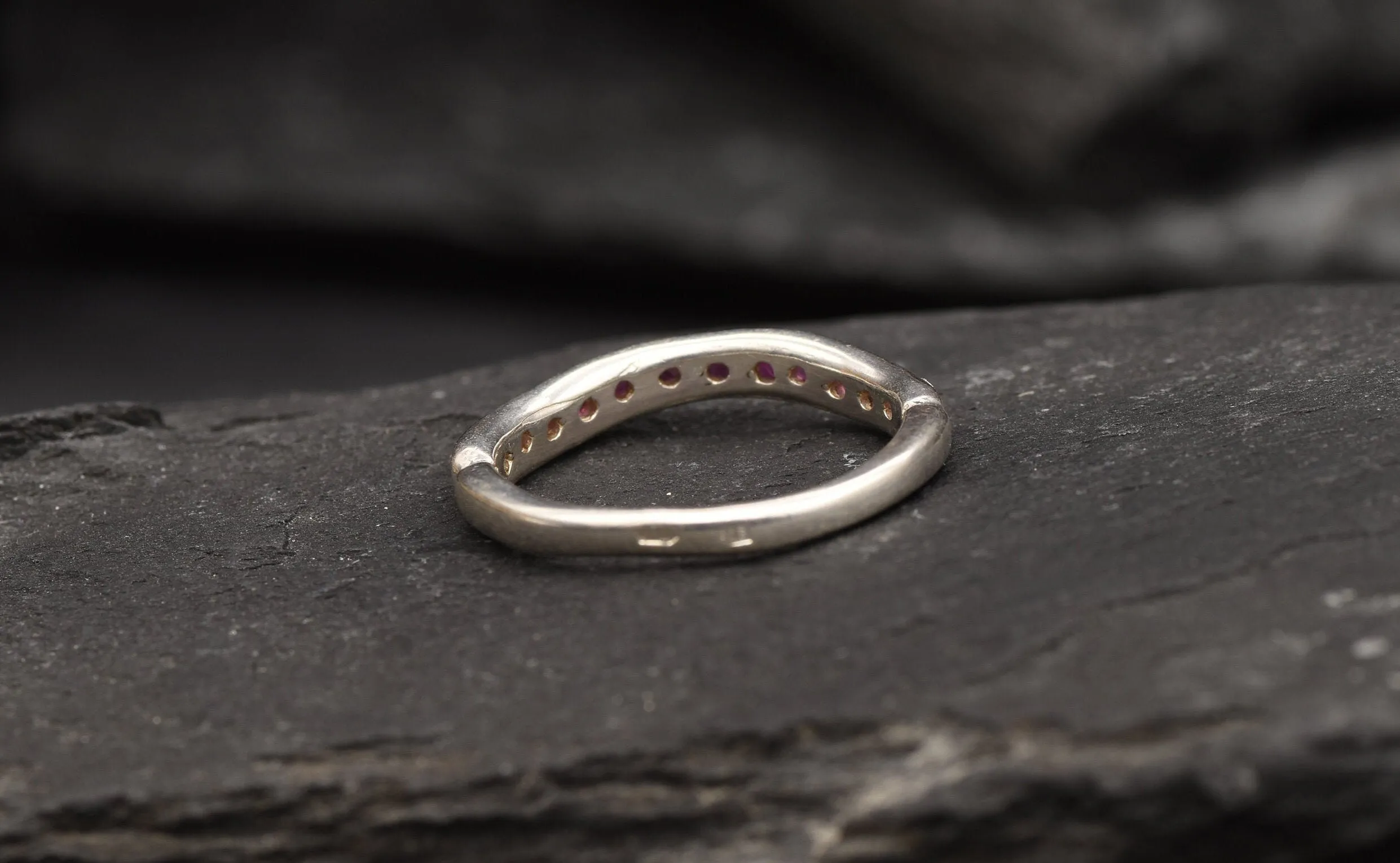 Genuine Ruby Ring - Red Eternity Ring - Vintage Curved Band