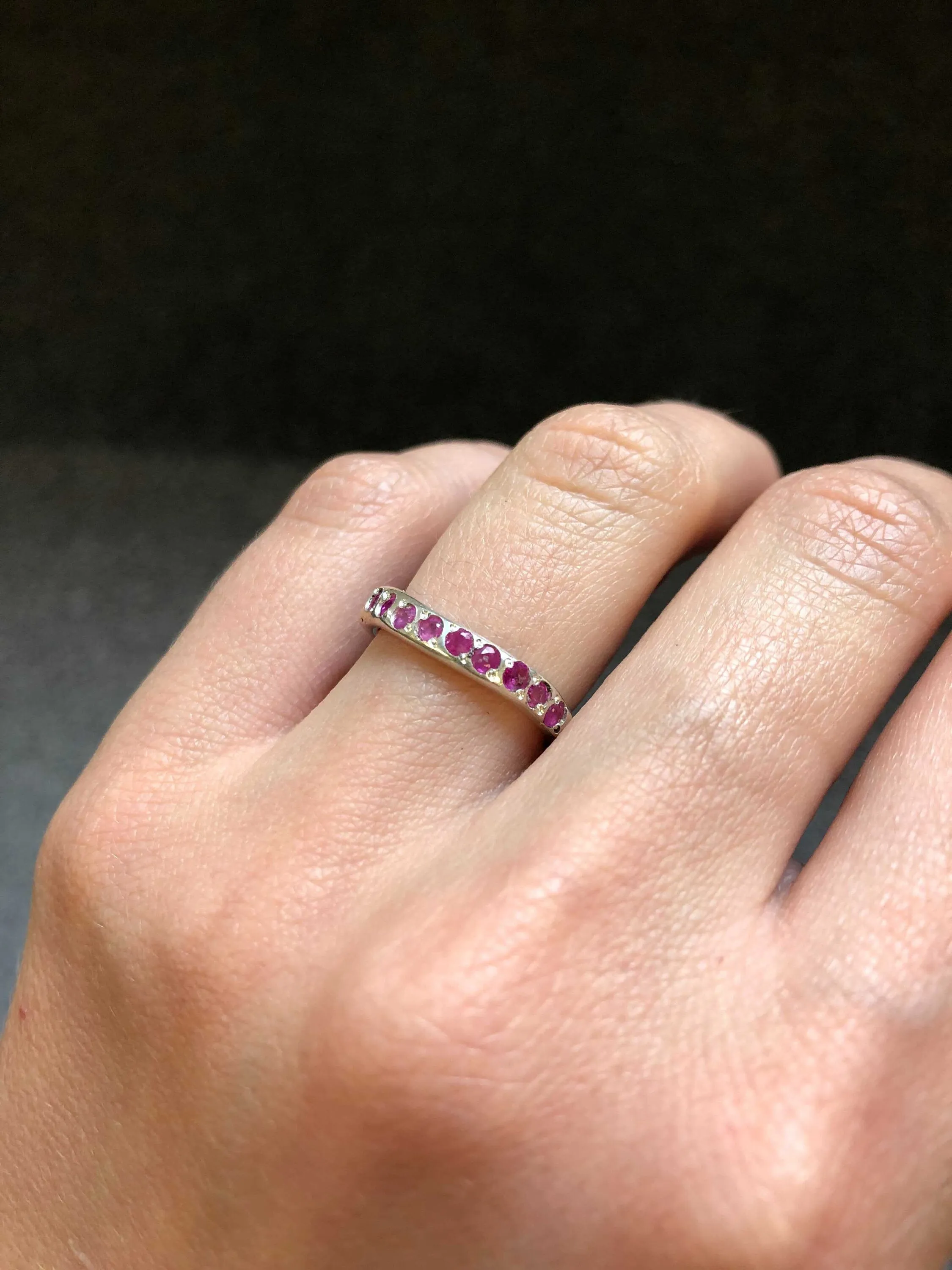 Genuine Ruby Ring - Red Eternity Ring - Vintage Curved Band