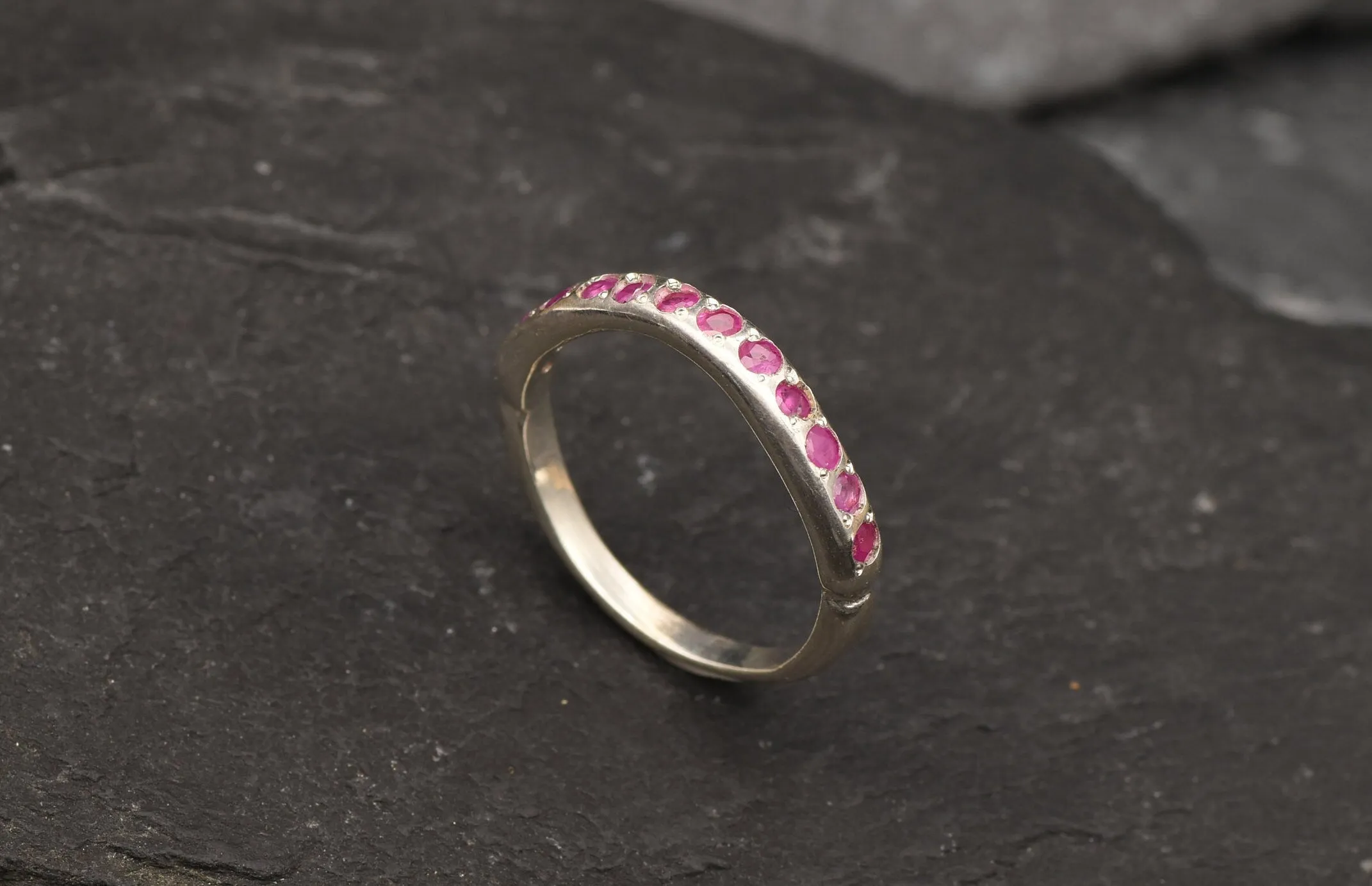 Genuine Ruby Ring - Red Eternity Ring - Vintage Curved Band