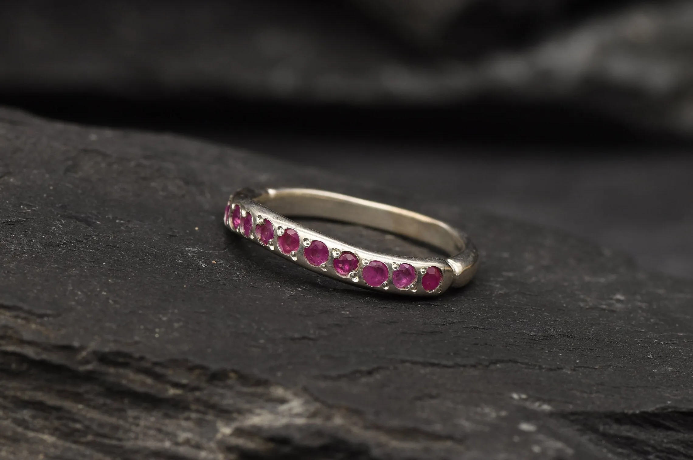Genuine Ruby Ring - Red Eternity Ring - Vintage Curved Band