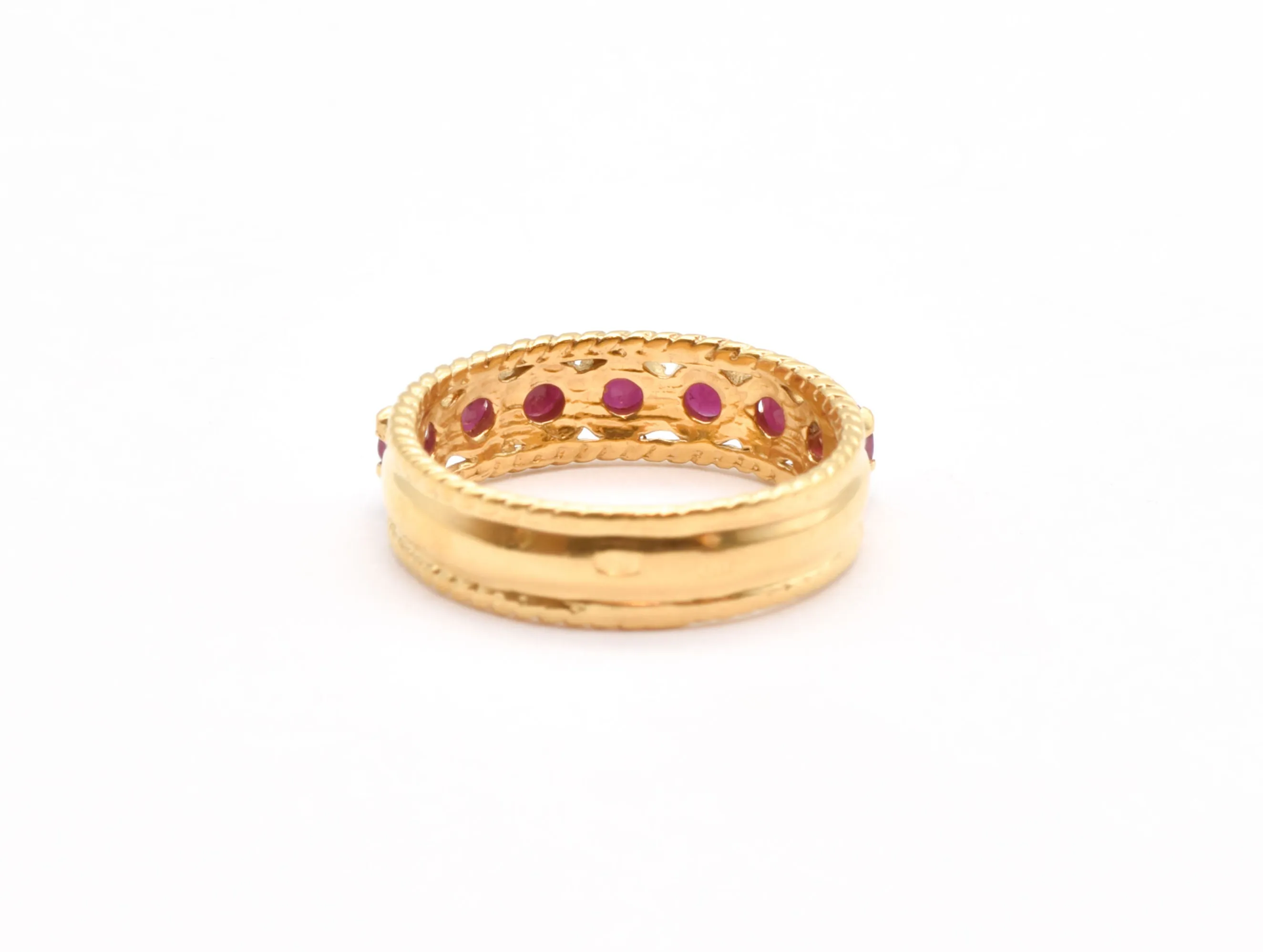 Gold Antique Ruby Ring, Natural Ruby Ring, Half Eternity Ruby Band