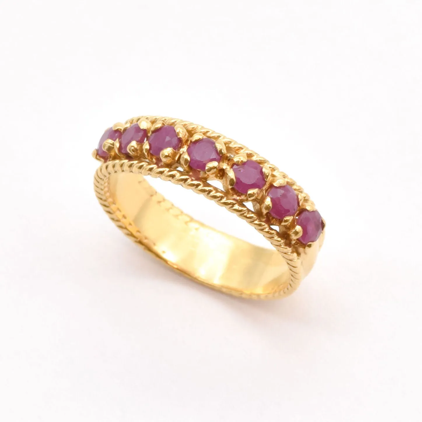 Gold Antique Ruby Ring, Natural Ruby Ring, Half Eternity Ruby Band