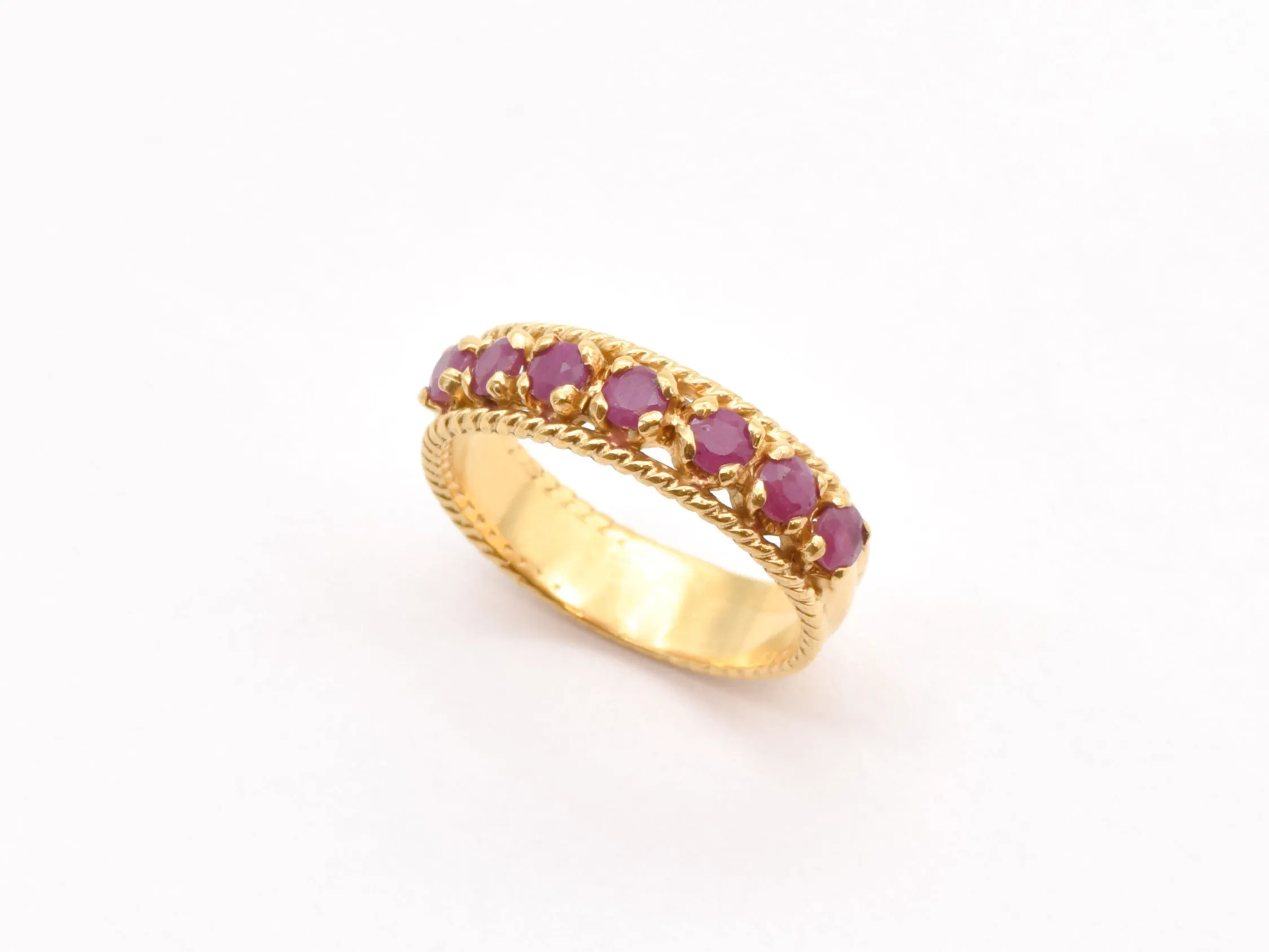 Gold Antique Ruby Ring, Natural Ruby Ring, Half Eternity Ruby Band