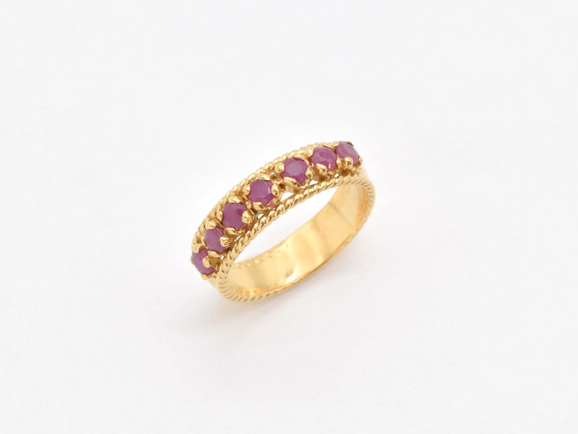 Gold Antique Ruby Ring, Natural Ruby Ring, Half Eternity Ruby Band