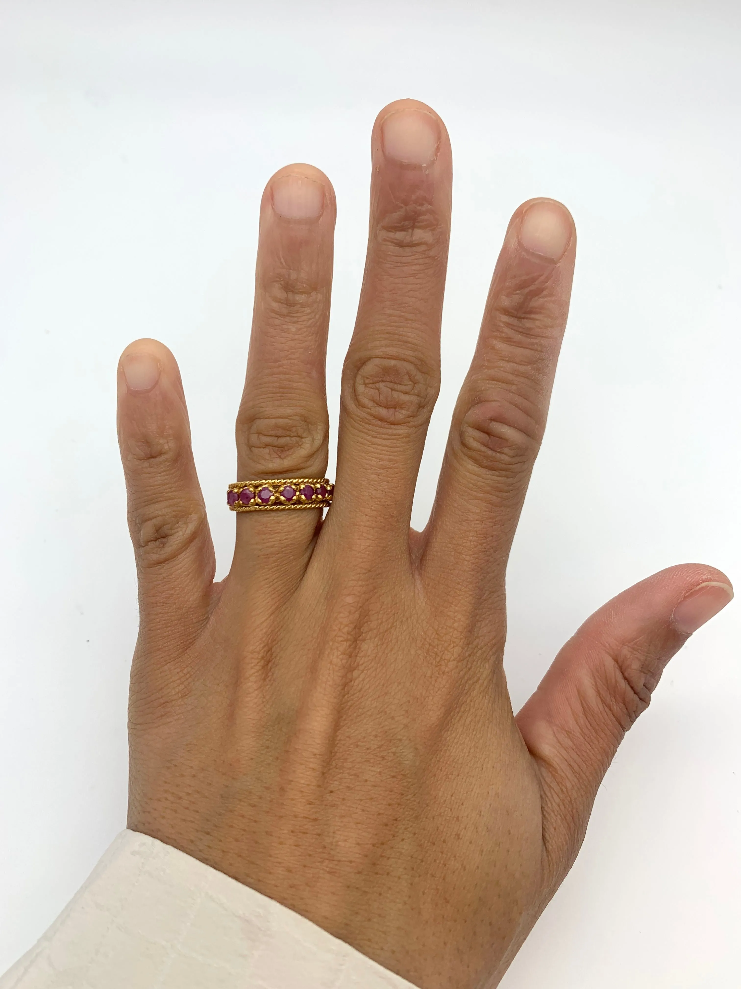 Gold Antique Ruby Ring, Natural Ruby Ring, Half Eternity Ruby Band