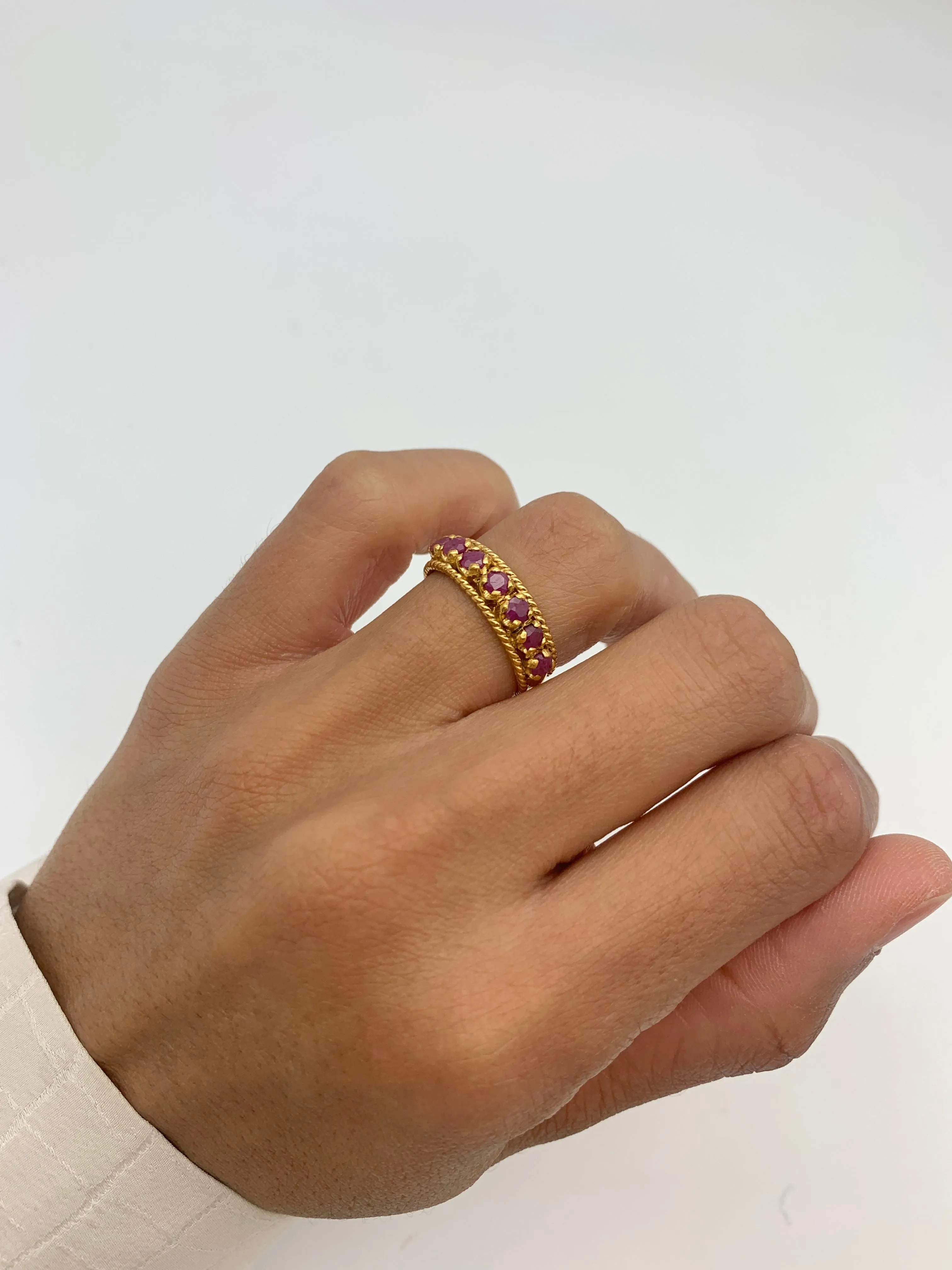 Gold Antique Ruby Ring, Natural Ruby Ring, Half Eternity Ruby Band
