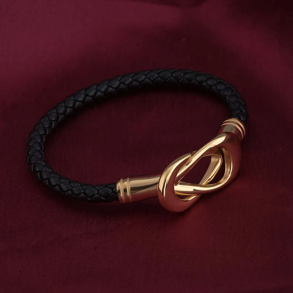 Gold Black leather Bracelet
