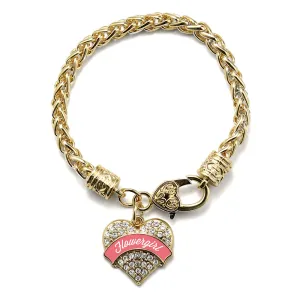 Gold Coral Flower Girl Pave Heart Charm Braided Bracelet
