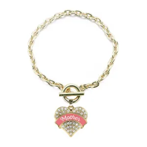 Gold Coral Mother Pave Heart Charm Toggle Bracelet