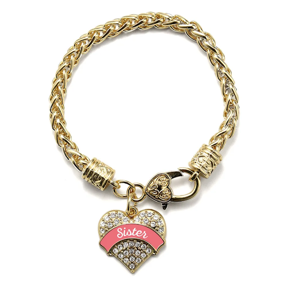 Gold Coral Sister Pave Heart Charm Braided Bracelet