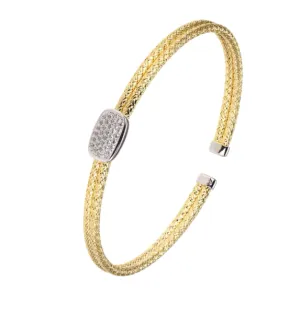 Gold Plated Mesh Flex Cuff Bracelet w/ Pave CZs (SI5278)