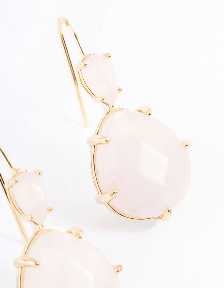 Gold Plated Rose Quartz Double Oval Drop Earring