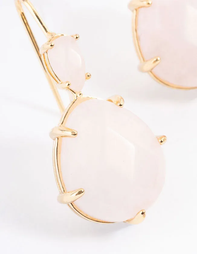 Gold Plated Rose Quartz Double Oval Drop Earring