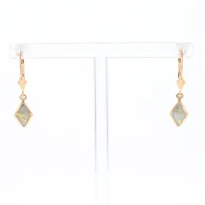 Gold Quartz Earrings Diamond Shape Inlaid Lever Backs G1