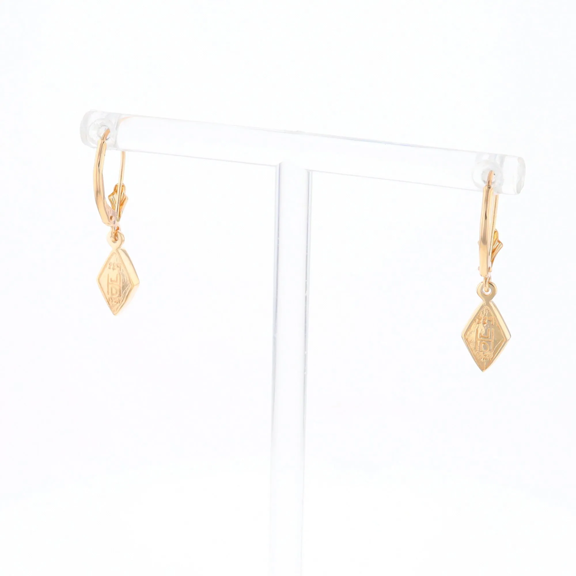 Gold Quartz Earrings Diamond Shape Inlaid Lever Backs G1
