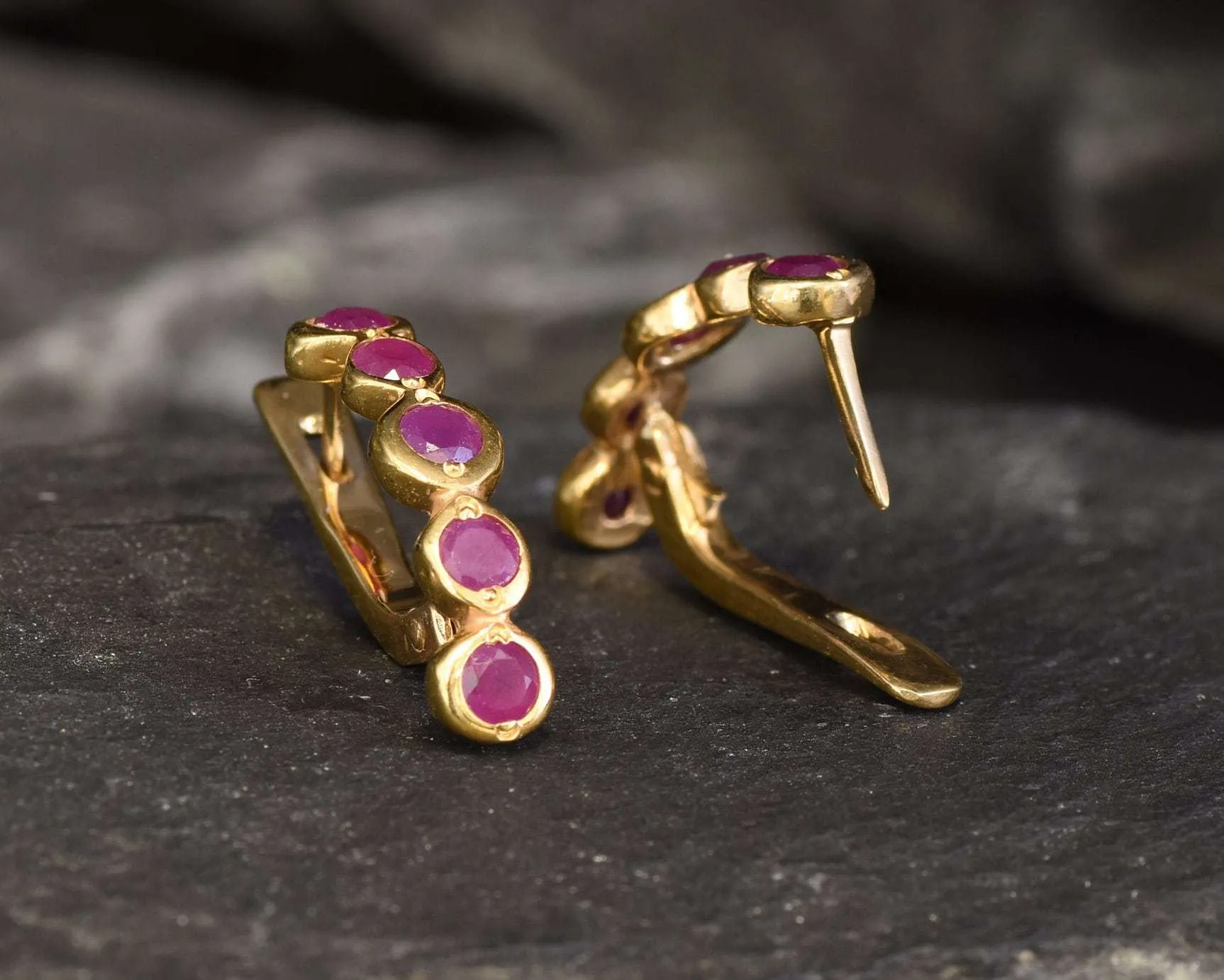 Gold Ruby Earrings - Natural Ruby Earrings, Gold Bubble Earrings