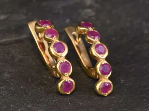 Gold Ruby Earrings - Natural Ruby Earrings, Gold Bubble Earrings