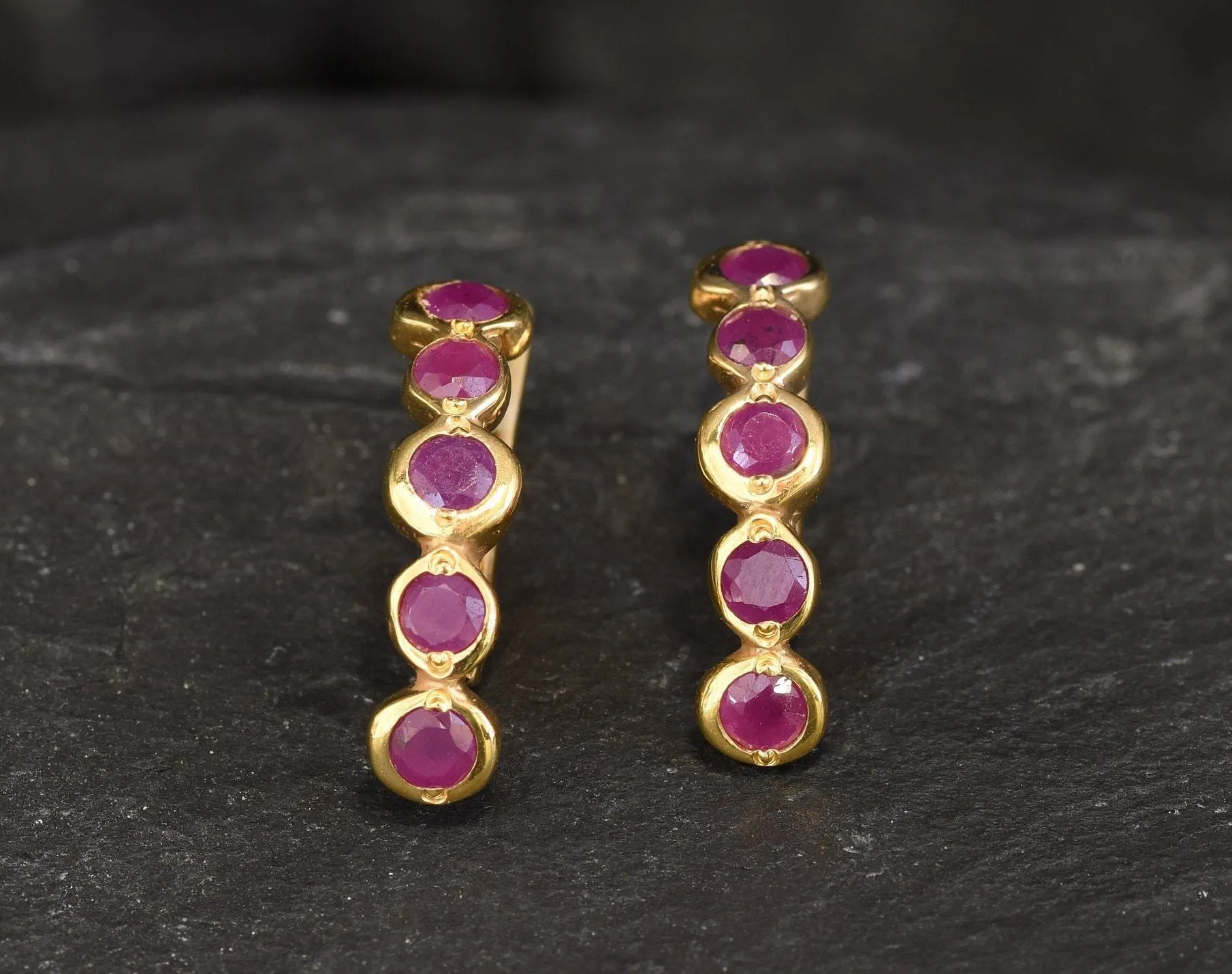 Gold Ruby Earrings - Natural Ruby Earrings, Gold Bubble Earrings