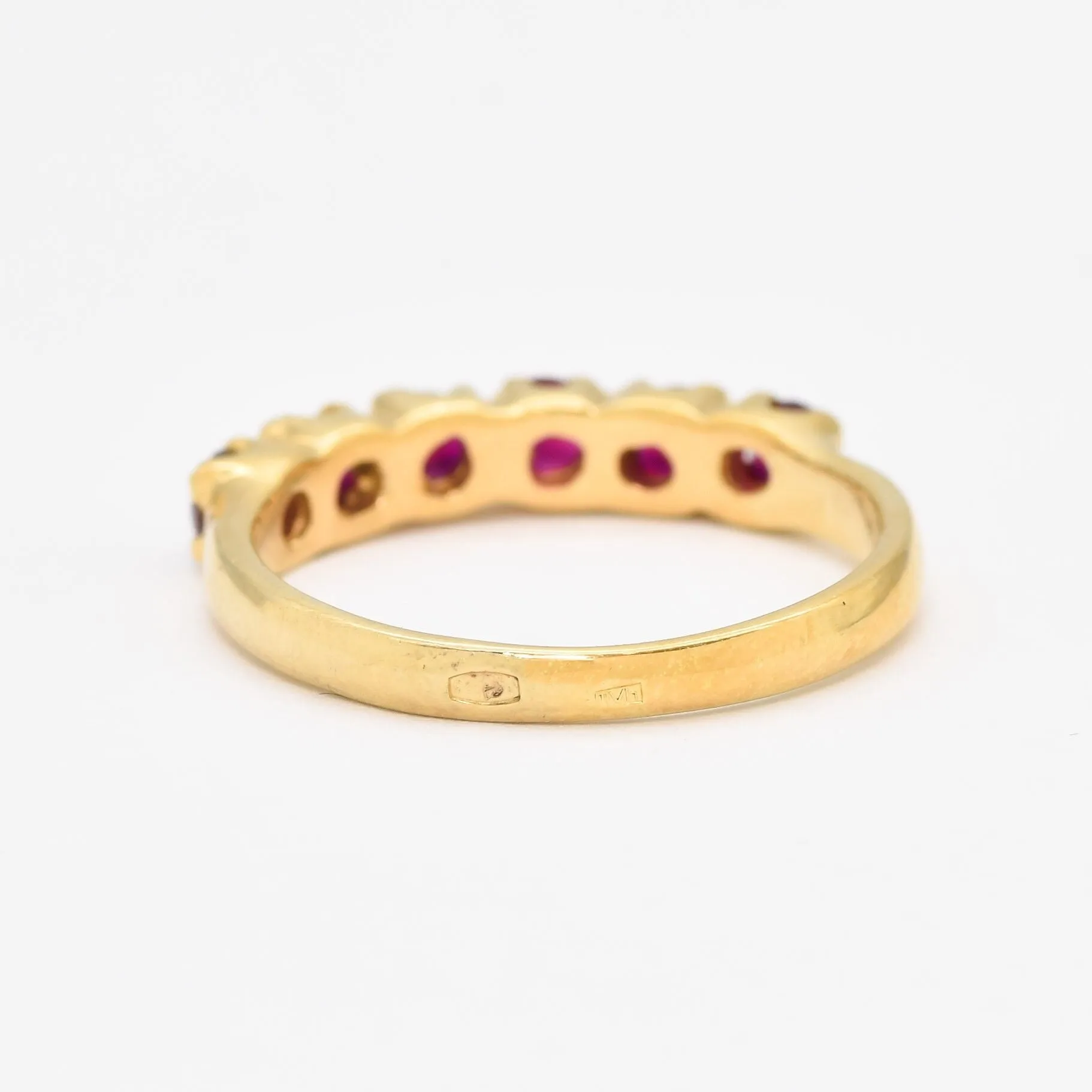 Gold Ruby Ring - Half Eternity Ruby Ring, Red Ruby Ring