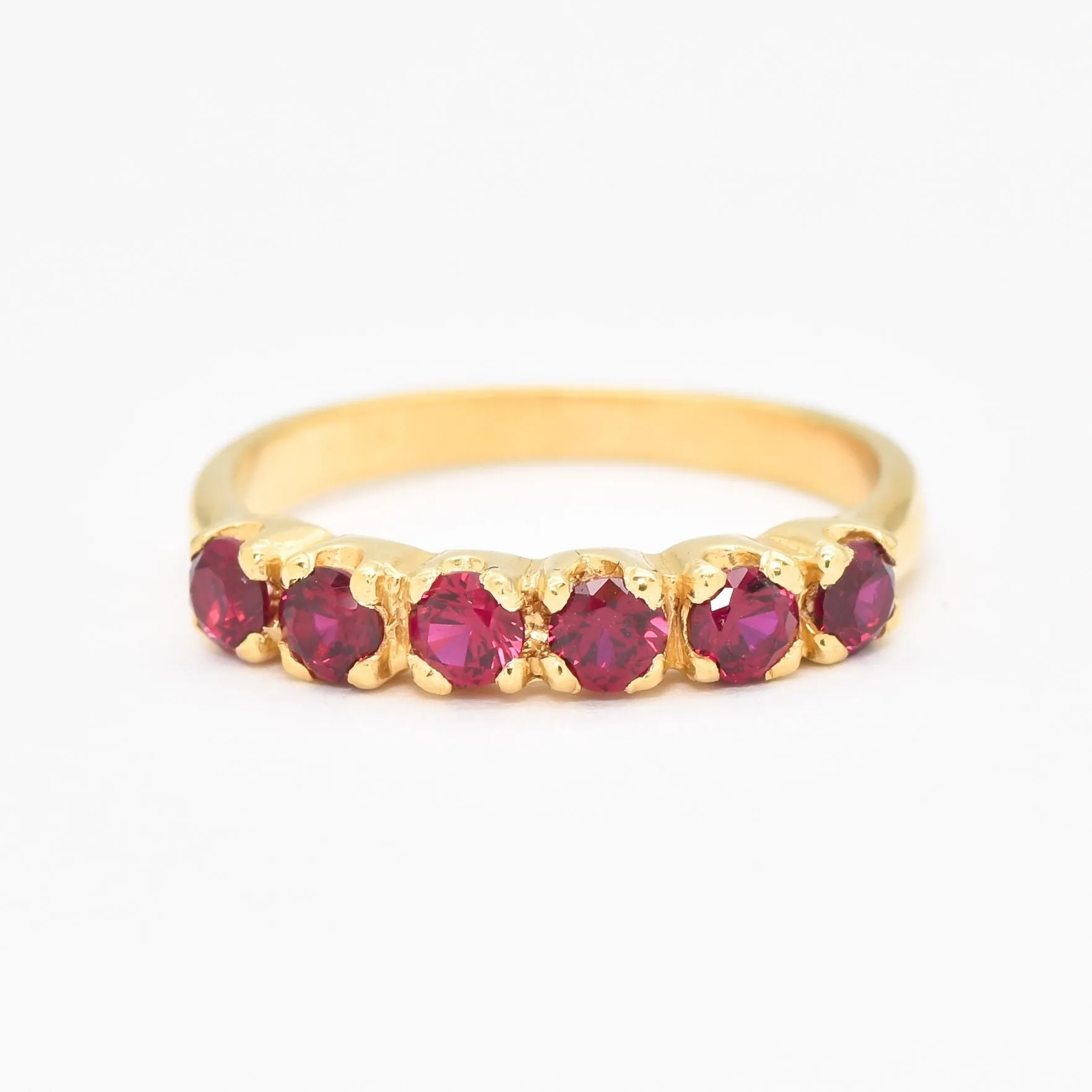 Gold Ruby Ring - Half Eternity Ruby Ring, Red Ruby Ring