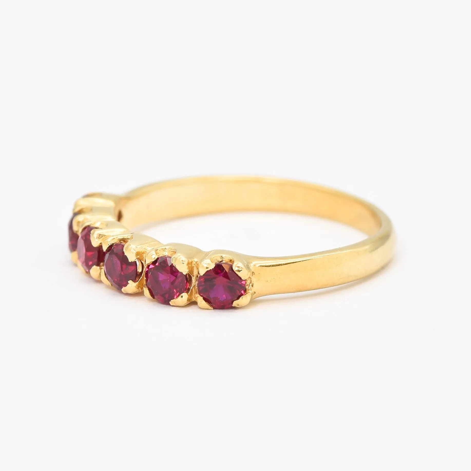 Gold Ruby Ring - Half Eternity Ruby Ring, Red Ruby Ring